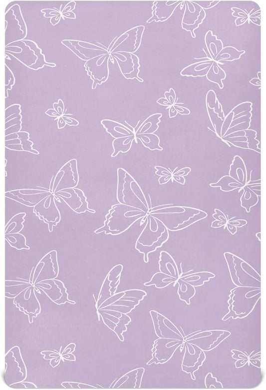 Purple Butterfly Crib Sheets for Neutral Bassinet Play Sheets,Sheets Toddler Bed Sheets for Baby Boys Girs 39 * 27 * 5in