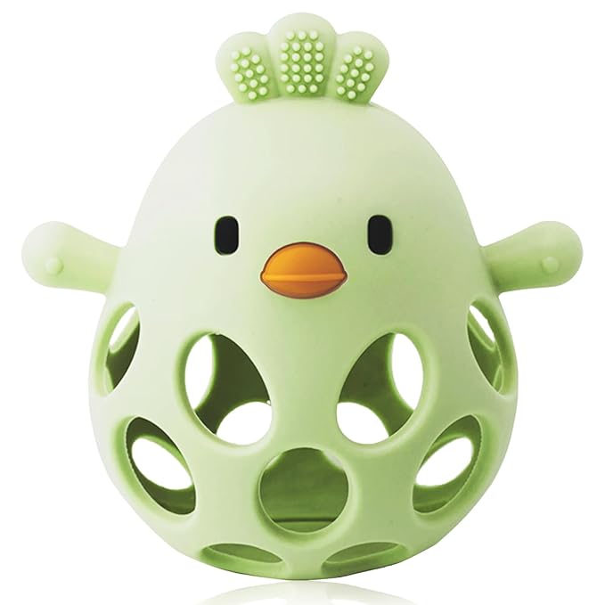 Baby Teething Toy, Easy-to-Grasp Sensory Teether for Infants 3–12 Months, 100% Food-Grade Silicone, Teething Relief & Developmental, BPA Free (Olive)