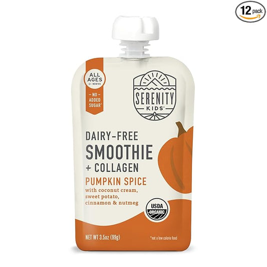 Serenity Kids Organic Pumpkin Spice Protein Smoothie Pouch - USDA Organic - Dairy Free, 3.5 Ounces (Pack Of 12)