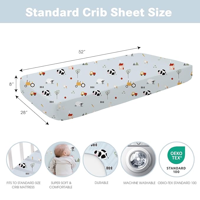 Plushii 4 Pack Fitted Crib Sheets for Baby Boys, 28"x 52" Extra Soft Microfiber Crib Sheet Set for Standard Crib & Toddler Mattress Pad,Blue Sheep
