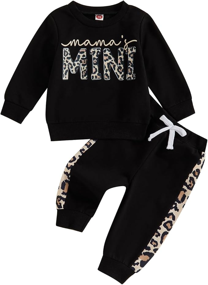 Kupretty Baby Girl Fall Winter Clothes Toddler Outfit Letters Graphic Crewneck Sweatshirts + Joggers Pants Set