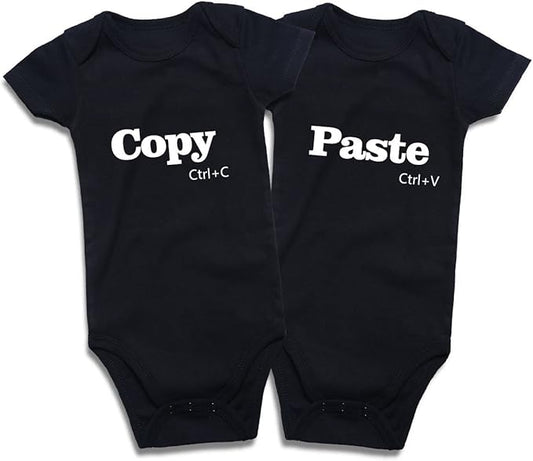 DEFAHN Funny Twins Baby Bodysuits Boys Girls Rompers 2 Pack Twin Matching Clothes Outfits for Newborn Infant