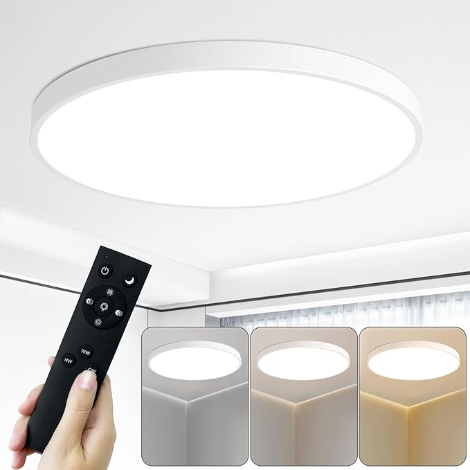 24 Inch LED Flush Mount Ceiling Light, 48W Round Large Light Fixtures, 2800lm, 3000-6500K Dimmable LED Lamp with Remote Control, Modern LED Lamp for Bedroom Ceiling