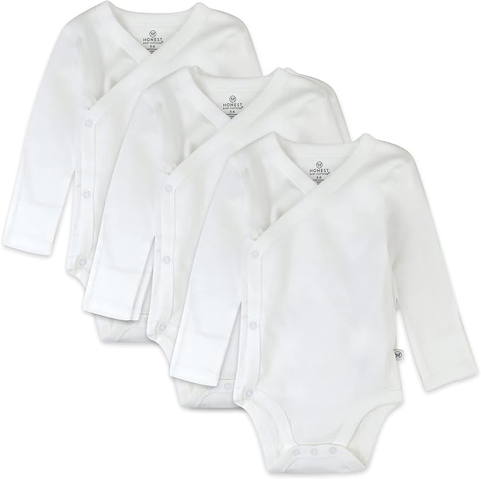 HonestBaby unisex-baby 3-pack Long Sleeve Side-snap Kimono Bodysuits Organic Cotton for Infant Baby Boys, Girls, Unisex