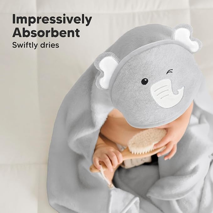 KeaBabies Hooded Baby Towel for Newborn - Viscose Derived from Bamboo Large Baby Bath Towels with Hood for Boys, Girls, Toddler, Extra Absorbent & Soft Newborn Bath Essentials (Elephant)