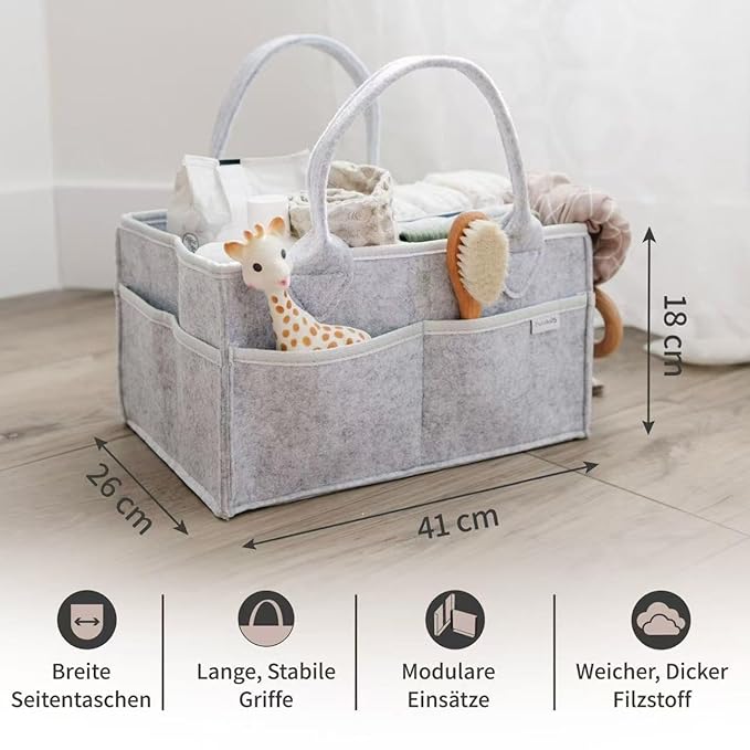 PUTSKA Baby Diaper Caddy Organizer - Nursery Storage Basket for Diaper Station, Baby Basket Shower Gifts List and Registry Must-Haves, Newborn Essentials, Nursery Decor for Boy or Girl-Grey,ExtraLarge