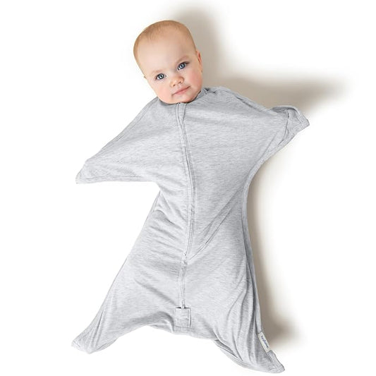 SleepingBaby Zipadee-Zip Transition Swaddle - Cozy Baby Swaddling Blanket with Zipper Convenience - Roomy Wearable Blanket for Easy Diaper Changes - 3-6 Month - Recharge Silver Heather