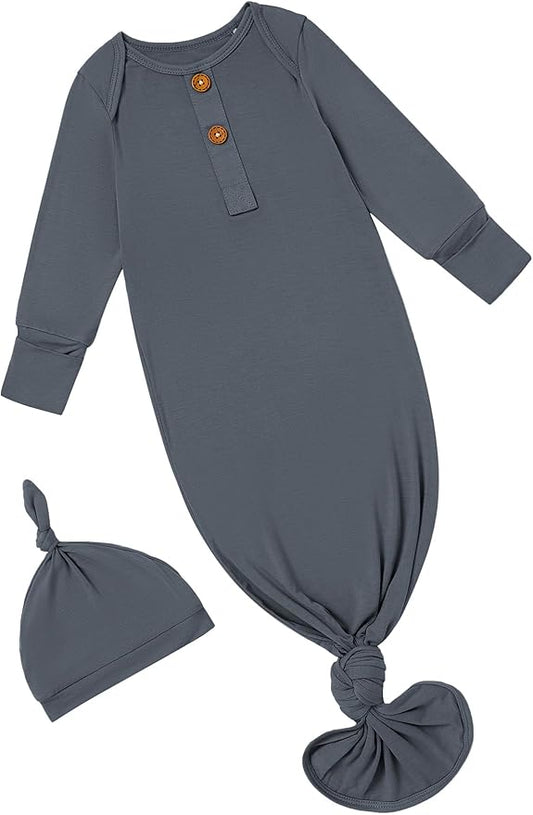 PATPAT Baby Sleeper Gown with Bamboo Viscose for Newborn Girls Boys, Knotted Nightgown with Mittens for Infant Home Coming