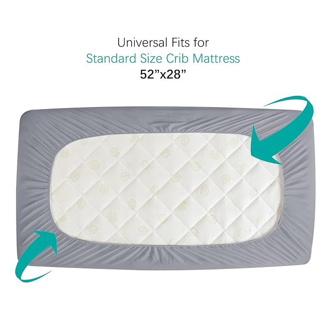 Crib Mattress Protector Sheets Waterproof 2 Pack, Quilted Crib Mattress Pad Cover Fitted Fits for Baby Toddler Bed Mattress, Grey, 52” x 28”