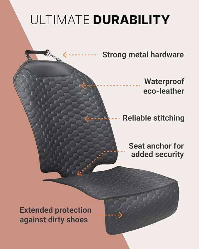 Premium Leather Car Seat Protector 2 Pack for Child Cover from Dirt - Infant Protector for Back/Front Booster Protector Under Baby Car Seat Waterproof Black
