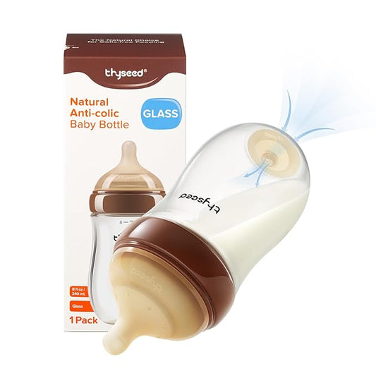 Glass Natural Anti-Colic Baby Bottles | Newborn Breast Like Nursing Bottle for Breastfed Babies with Nipple (2+ Months) 8 Ounce, 1pack
