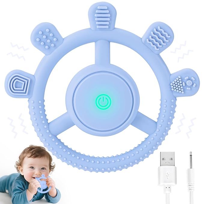 Vibrating Teether for Baby, Sensory Chew Toys for Autistic Children & Teething Toys for Babies 6-18 Months, USB Chargeable & 3X Vibration Settings. Toddler Travel Essential, Autism Sensory Products