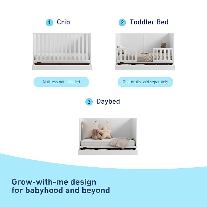 Graco Theo Convertible Crib with Storage Drawer (White) – GREENGUARD Gold Certified with Drawer, Converts to Toddler Bed, Fits Standard Crib Mattress