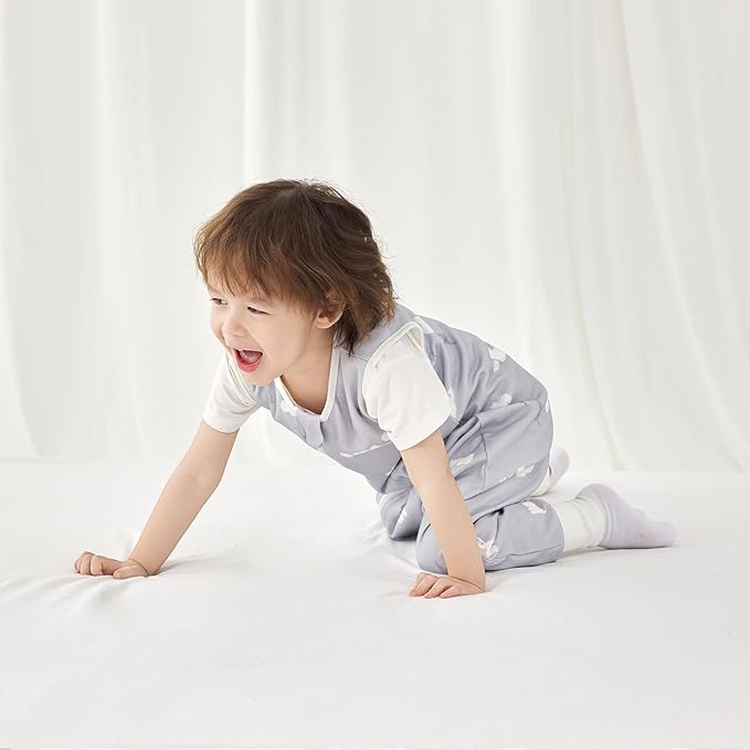 2 Pack Super Soft 0.5 TOG Sleep Sack with Legs, 100% Organic Cotton Side Open Toddler Sleep Sack with Feet, Bear & Bluebell, Size M