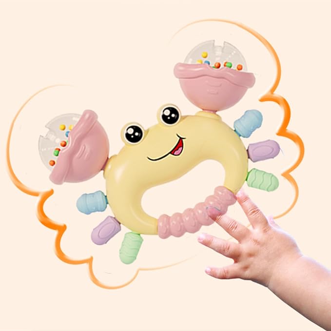 Baby Crab Rattle Toy - ABS Material, Handheld Crab Shaped Toy for Infants, Early Education Grip & Smart Toy for Newborn Boys and Girls(345A) (Yellow)