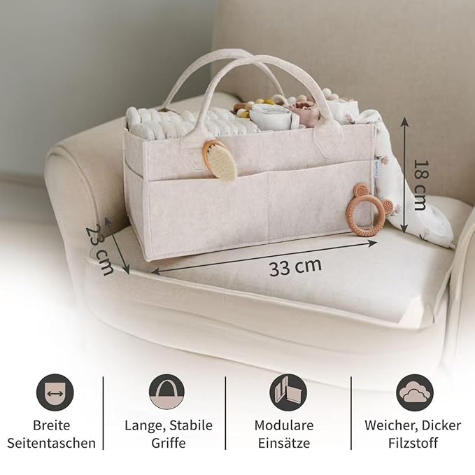 PUTSKA Baby Diaper Caddy Organizer - Nursery Storage Basket for Diaper Station, Baby Basket Shower Gift List and Registry Must-Have, Newborn Essentials, Nursery Decor for Boy or Girl - Mocha, Large