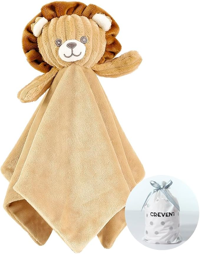 CREVENT Cozy Plush Baby Security Blanket, Loveys for Baby Girls and Boys, Birthday (Lion)