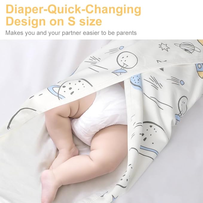Organic Cotton Baby Swaddle Blankets, Unisex Baby Blanket Wrap for Newborn Baby Boys Girls, Skin Friendly Wearable Swaddling Sleep Sack Calms Startle Reflex (Planet, White, 0-3 Months)