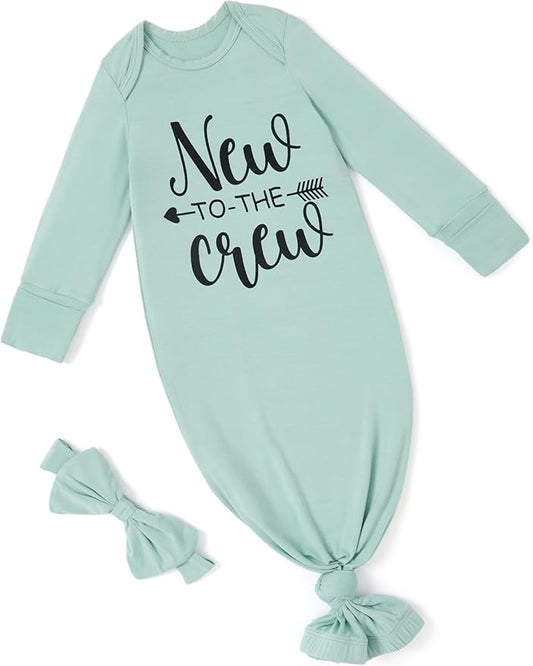 PATPAT Baby Sleeper Gown with Bamboo Viscose for Newborn Girls Boys, Knotted Nightgown with Mittens for Infant Home Coming
