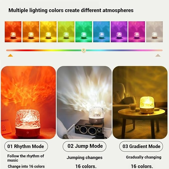 Lunie Light - Night Light & Bluetooth Noise Machine with Ocean Wave Projector, Speaker, Lampshade & Remote - 4 White Noise, 16-Color Touch Dimming for Sleep & Relaxation (Log Color)