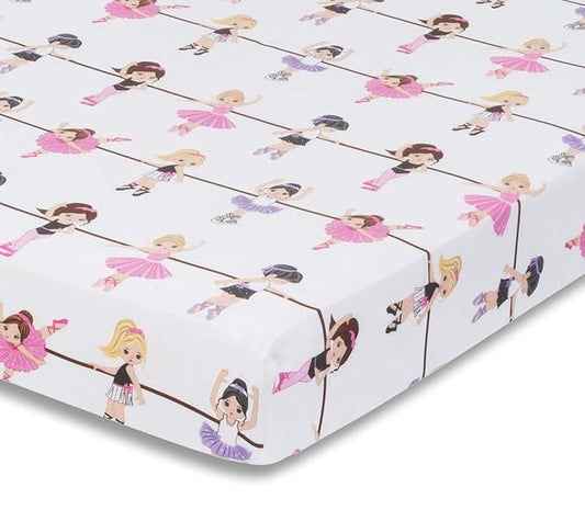 Baby Girl Fitted Crib Sheet Born to Dance Ballerina, 100% Soft Breathable Microfiber Baby Sheet, Fits Standard Size Crib Mattress 28in x 52in, Nursery Sheet