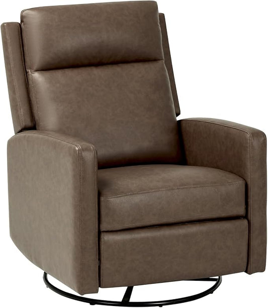 COLAMY Recliner Chair, PU Leather 360° Swivel Rocker Recliner, Nursery Glider Recliner with Ergonomic High Backrest and Upholstered Deep Seat for Living Room, Bedroom, Color Gray
