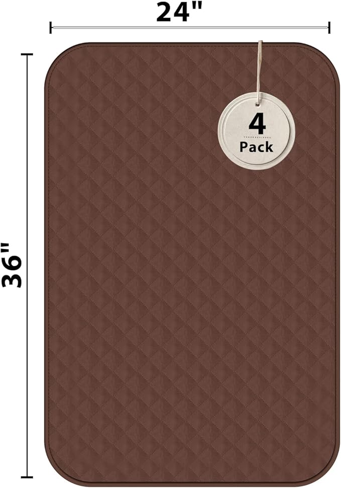 Bed Pads Washable Waterproof 24x36 Inch (4 Pack), Washable Bed Pads for Incontinence, Bed Wetting, and Pet Protection, Brown – Ideal for Elderly, Adults, Kids and Pets