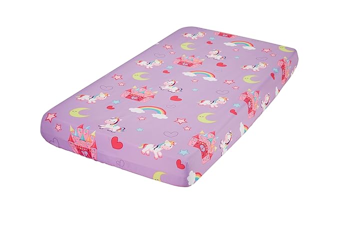 EVERYDAY KIDS 2 Pack Fitted Girls Crib Sheet, 100% Soft Breathable Microfiber, Baby Sheet, Fits Standard Size Crib Mattress 28in x 52in, Nursery Sheet - Unicorns/Hot Pink