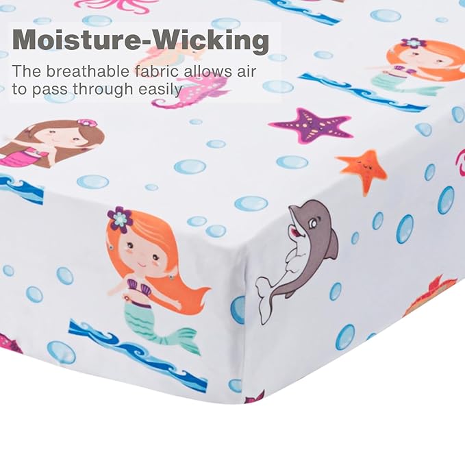 Baby Girl Fitted Crib Sheet Mermaid Adventures, 100% Soft Breathable Microfiber Baby Sheet, Fits Standard Size Crib Mattress 28in x 52in, Nursery Sheet