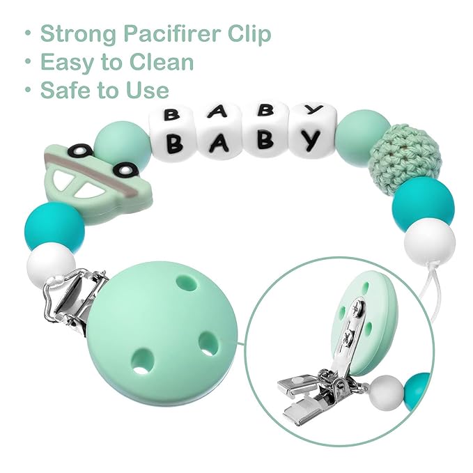 Personalized Pacifier Clip with Name for Baby, Customized Pacifier Clip Fits All Pacifiers, Baby Birthday Christmas Gift for Boys and Girls, Car (Green)