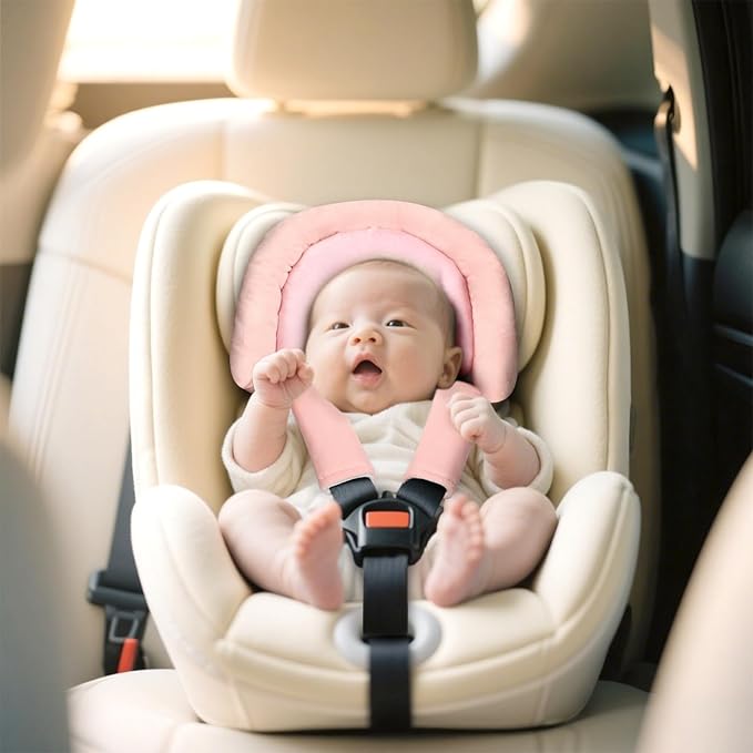 Baby Car Seat Head Body Support & Strap Covers, 2 in 1 Infant Car Seat Insert, Reversible Soft Breathable Newborn Cushion Pads for Preemie, Perfect for Baby Carseats, Strollers, Swings (Light Pink)