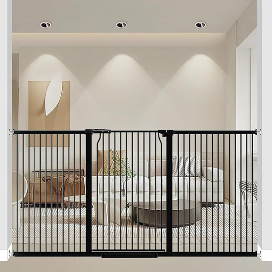 40.55" Extra Tall and Wide Baby Gate, 76.8-79.5 in Gates for Dogs Indoor with Door, Walk Through Long Pet Gate for Large Openings, Pressure Mounted Child Safety Gate for House Kid, Black