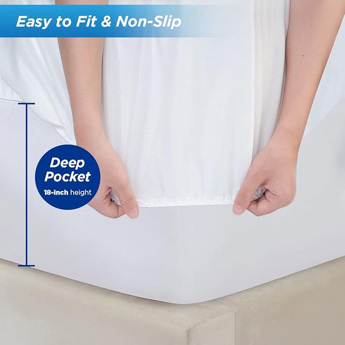 Waterproof Mattress Pad Protector Cotton Hypoallergenic Breathable Mattress Pad Cover, Deep Pocket