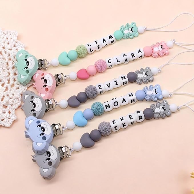 Personalized Pacifier Clip with Name,Custom Bear Pacifier Clips for Newborn Baby Boy Girls