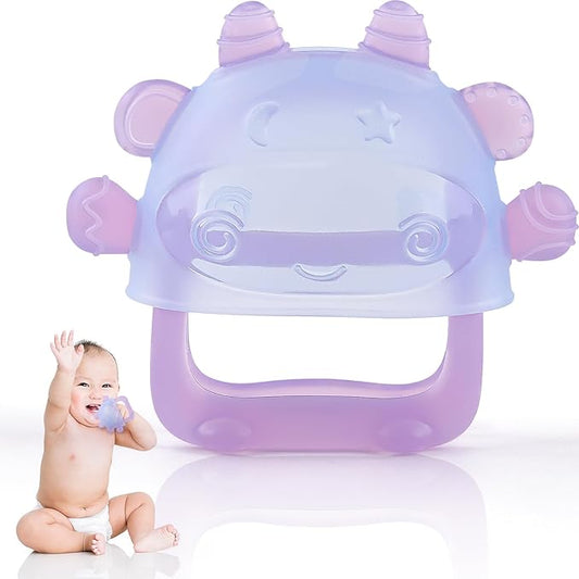 Anboor Baby Teething Toys, Silicone Teethers for Babies Anti Dropping Hand Teether, Infant Baby Chew Toys for Teething Relief, Ideal Present for Newborn Soon-to-be Mothers（Purple）