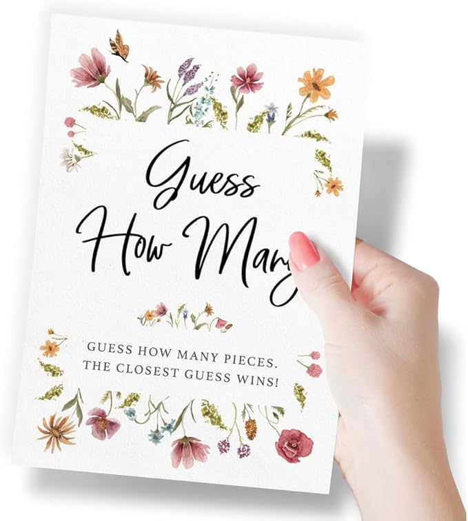 Printed Party Candy Jar Guessing Game (Set of 50), Wildflower Bloom Theme, includes Matching Table Display Sign