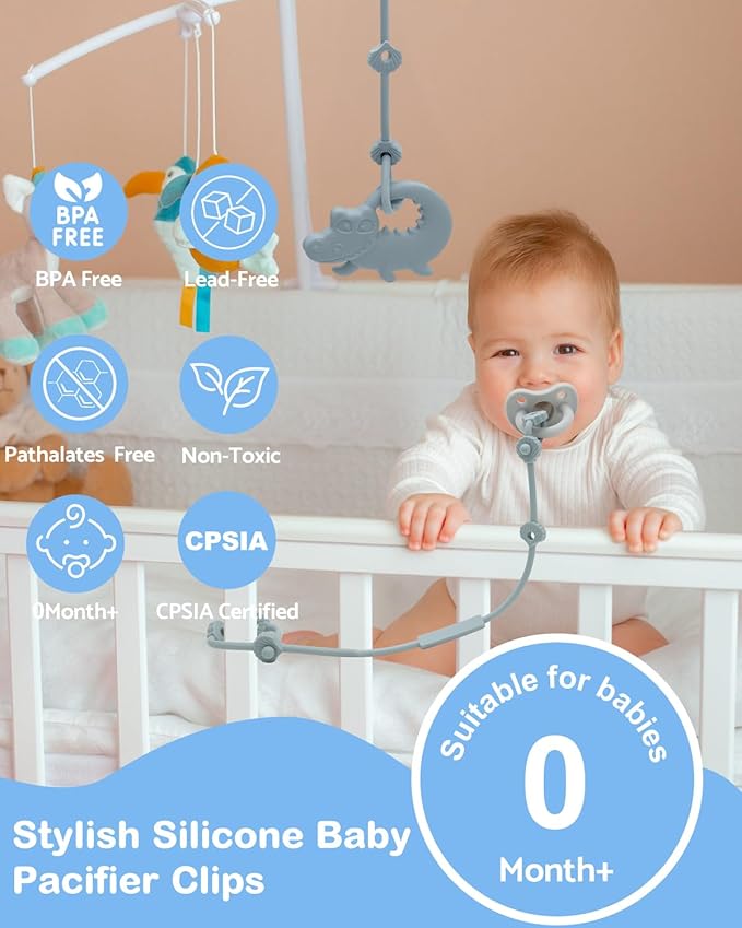 ALVABABY Silicone Toy Strap for Baby Boy Girl Smoother Clips Bottle High Chair Car Seat Travel 4 Pack 4GJL03A