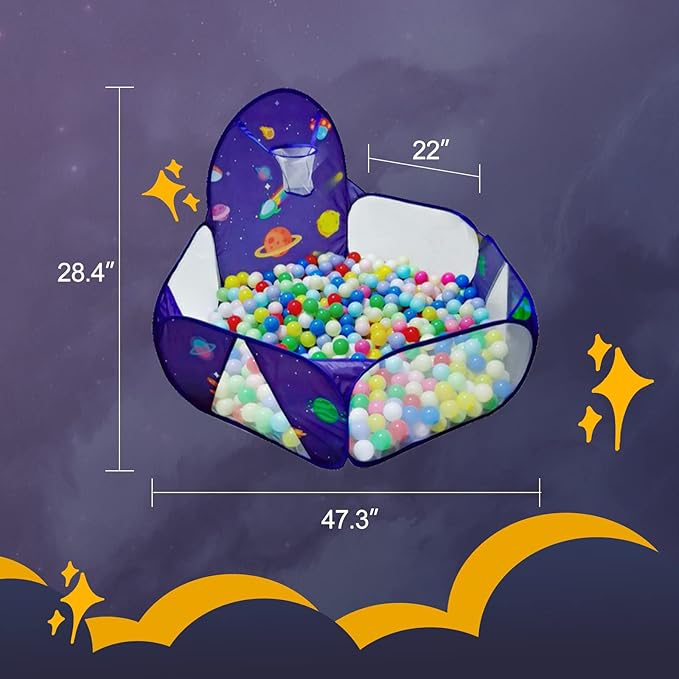 Kids Ball Pit, Pop Up Children Play Tent, Toddler Ball Pool Baby Crawl Playpen with Basketball Hoop, Portable Toys for Girls Boys, 4 ft / 120 cm, Balls Not Included, Spaceship
