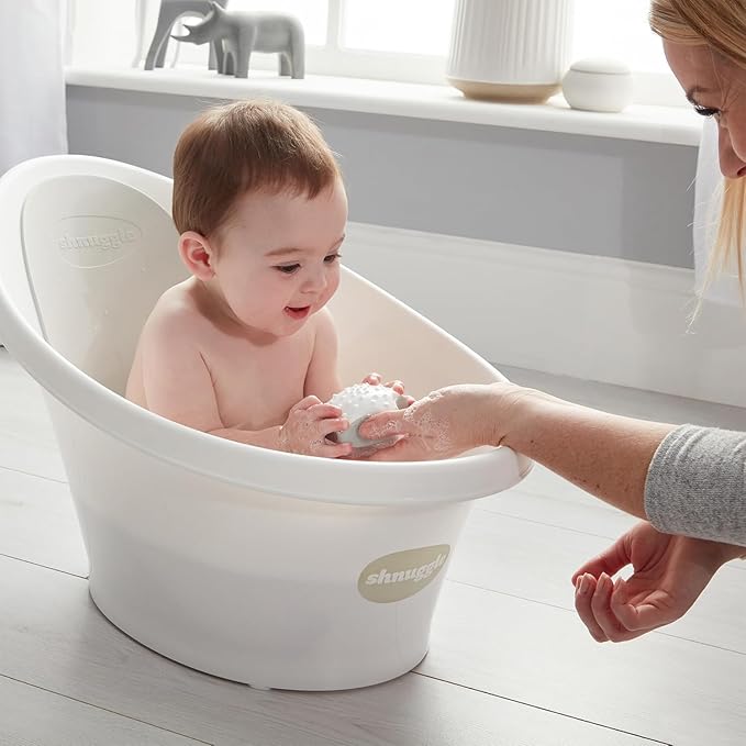 Newborn Bath Essentials Bundle | Baby Bath with Support Bump and Soft Backrest & Rinse Jug | Safe, Gentle, and Stylish Bathtime Set for Babies & Toddlers | White/Grey