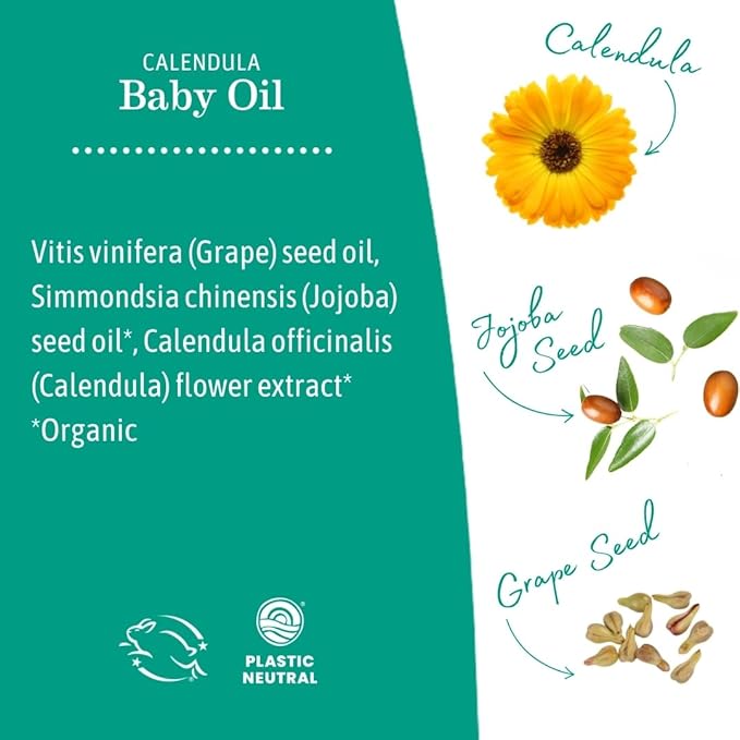 Earth Mama Calendula Baby Oil | Massage Oil for Newborn Skin Care, Dry Skin & Scalp Moisturizer, Fragrance Free, 4-Fluid Ounce