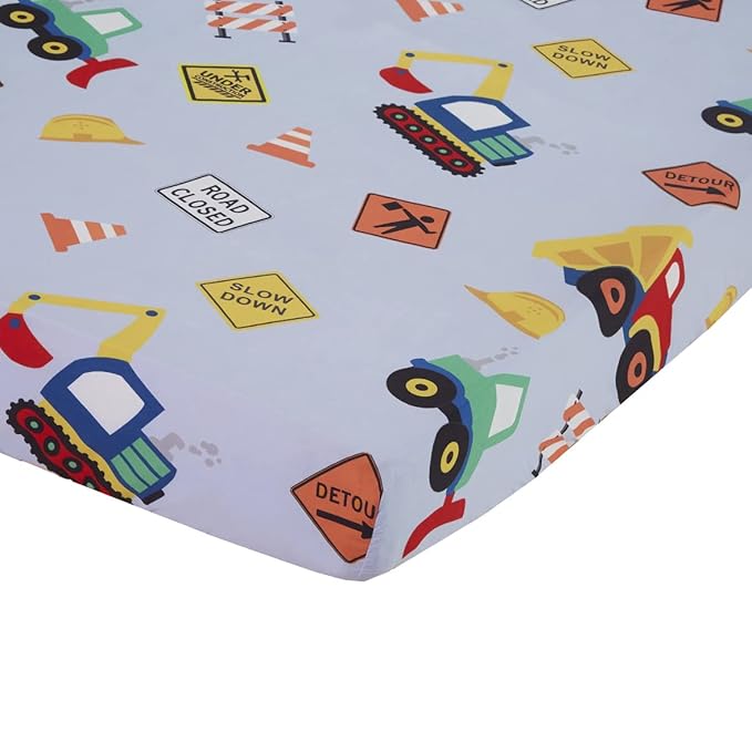 Everyday Kids Baby Boy Fitted Crib Sheet, Under Construction, 100% Soft Breathable Microfiber Baby Sheet, Fits Standard Size Crib Mattress 28in x 52in, Nursery Sheet