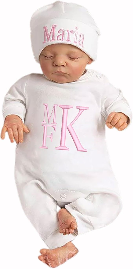Personalized Baby Romper Hospital Newborn Coming Home Outfit Custom Embroidery Name Infant Sleepwear Gift for Baby Shower