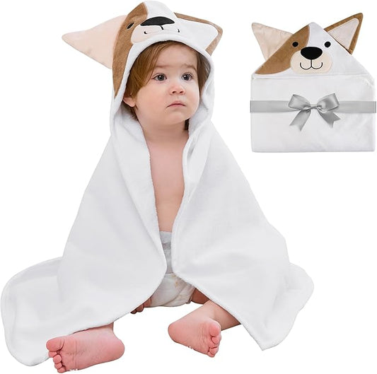Mooreeke 1 Pack Toddler Towel - 100% Cotton Toddler Hooded Towel - Soft Baby Bath Towel with Hood for Newborn - Comfort Towel for Baby Girls and Boys - Animal Shaped (Puppy)