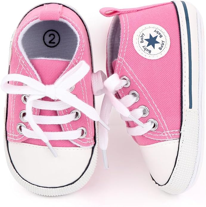 Unisex Baby Boys Girls Shoes, Newborn Infant Non-Slip Canvas Denim High Top Sneakers, Toddler First Walkers Shoes