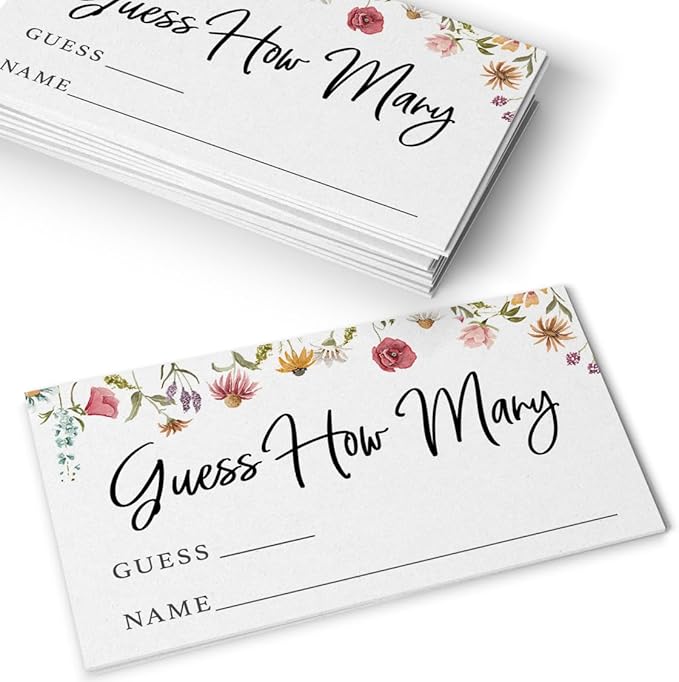 Printed Party Candy Jar Guessing Game (Set of 50), Wildflower Bloom Theme, includes Matching Table Display Sign