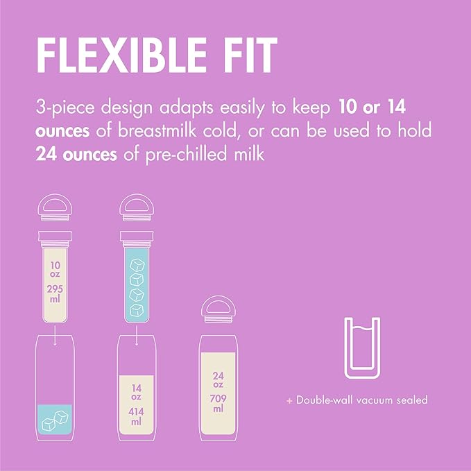 Boon Frosh Portable Breast Milk Chiller - Stainless Steel Cooler and Storage Container - Purple - Keeps Milk Cold for up to 17 Hours