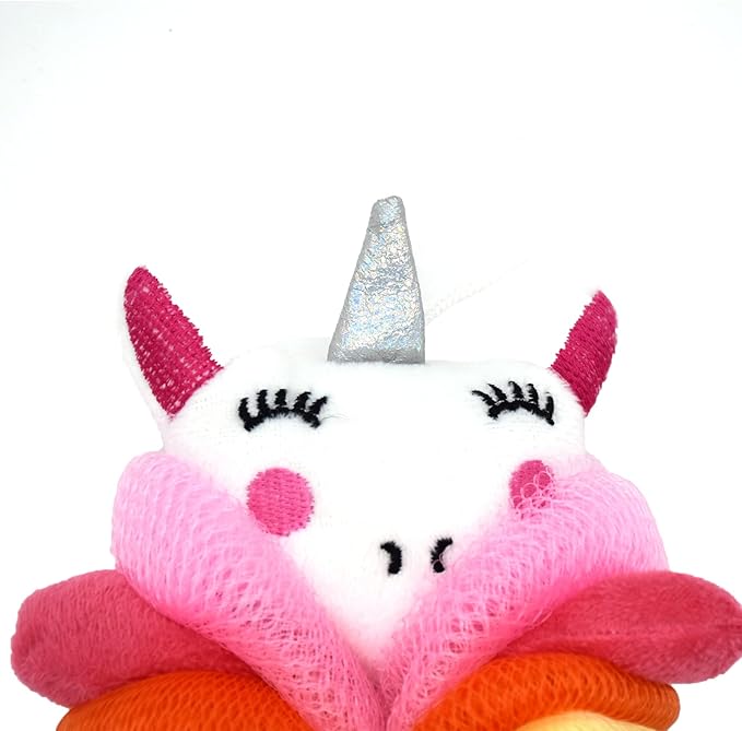 Cute Unicorn Kids Bath Loofahs Balls for Baby Girls Boys Mesh Shower Ball Pouf Exfoliating Bath Sponge Body Cleaner Bath Accessories (Colorful Unicorn)