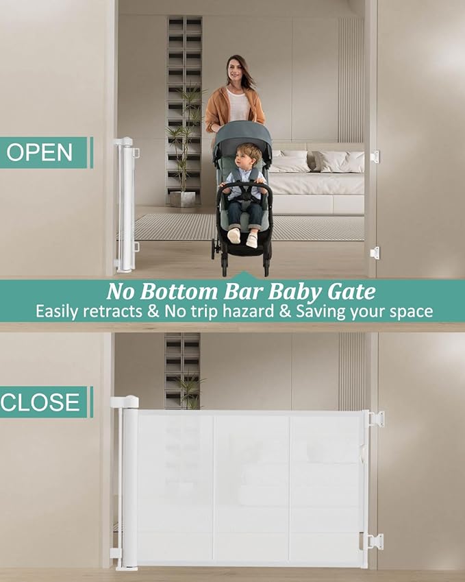 Upgraded 71" Retractable Baby Gates with Reinforced Strip Design to Prevent Crawling Through, 34" Tall Retractable Dog Gate, 6 FT Retractable Gates for Stairs, Doorways, Hallways