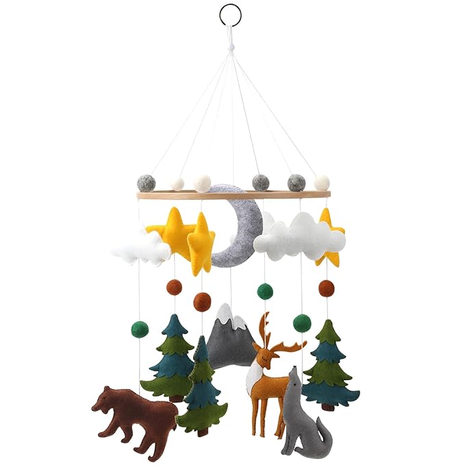Woodland Mobile for Crib - A Woodland Crib Mobile with Stars Trees Clouds and Animals for a Forest or Hunting Theme
