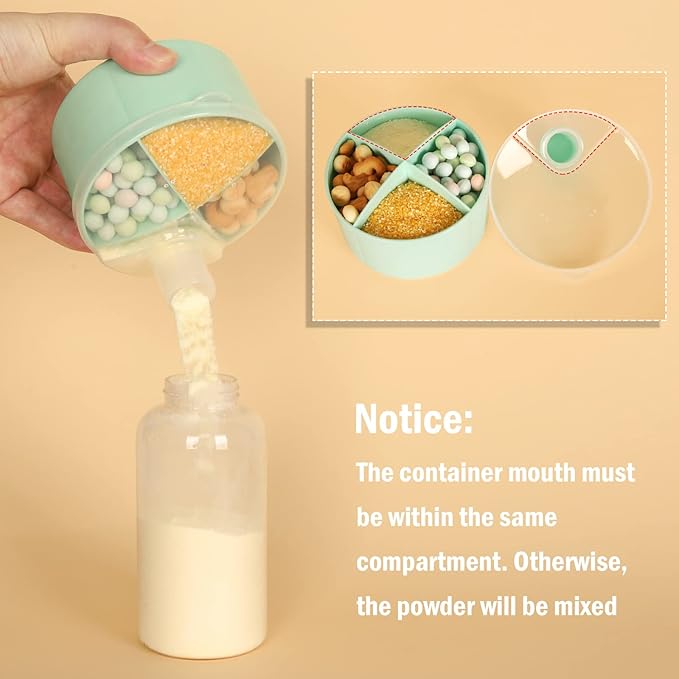 Accmor Formula Dispenser On The Go, Non-Spill Rotating Four-Compartment Formula Container to Go, Milk Powder Snack Storage Container for Infant Toddler Travel Outdoor, Green